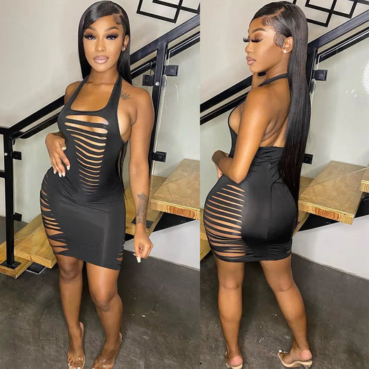 After Hours Halter Dress – Cut Out Black Mini